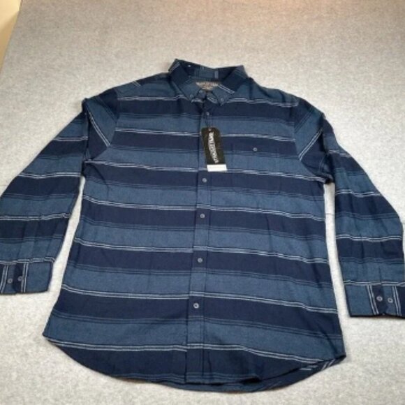 Straight Faded Men's XL Flannel Blue Striped 100% Cotton NWT - Picture 1 of 4